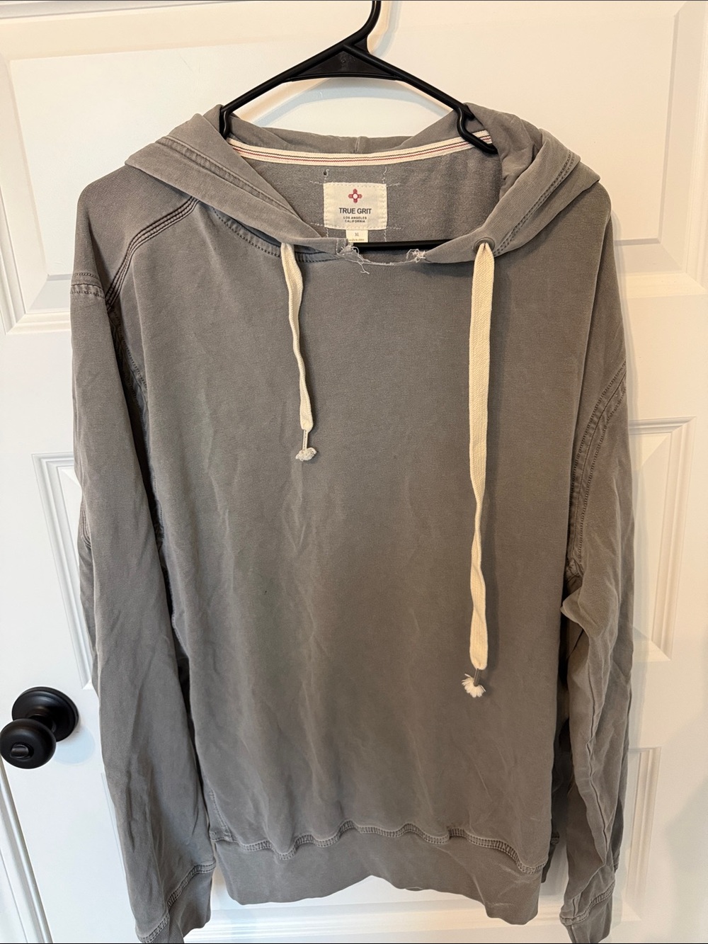 True Grit Washed Gray Hooded Pullover with Cream Drawcords